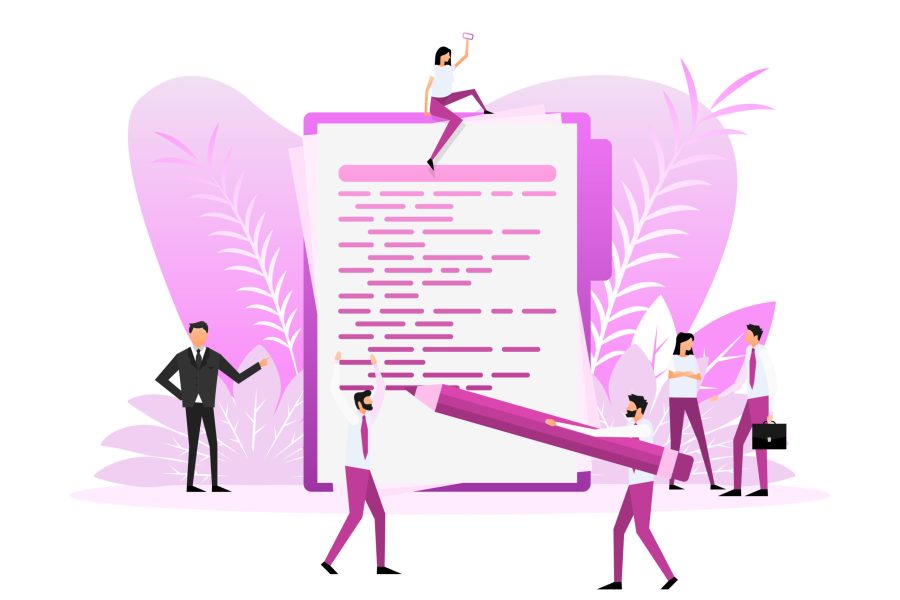 Flat illustration with coding people. Vector flat illustration